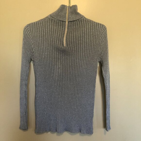 Vintage Marianne Fashions Metallic Silver Zip Back Turtleneck Shirt Size Large - Picture 5 of 5